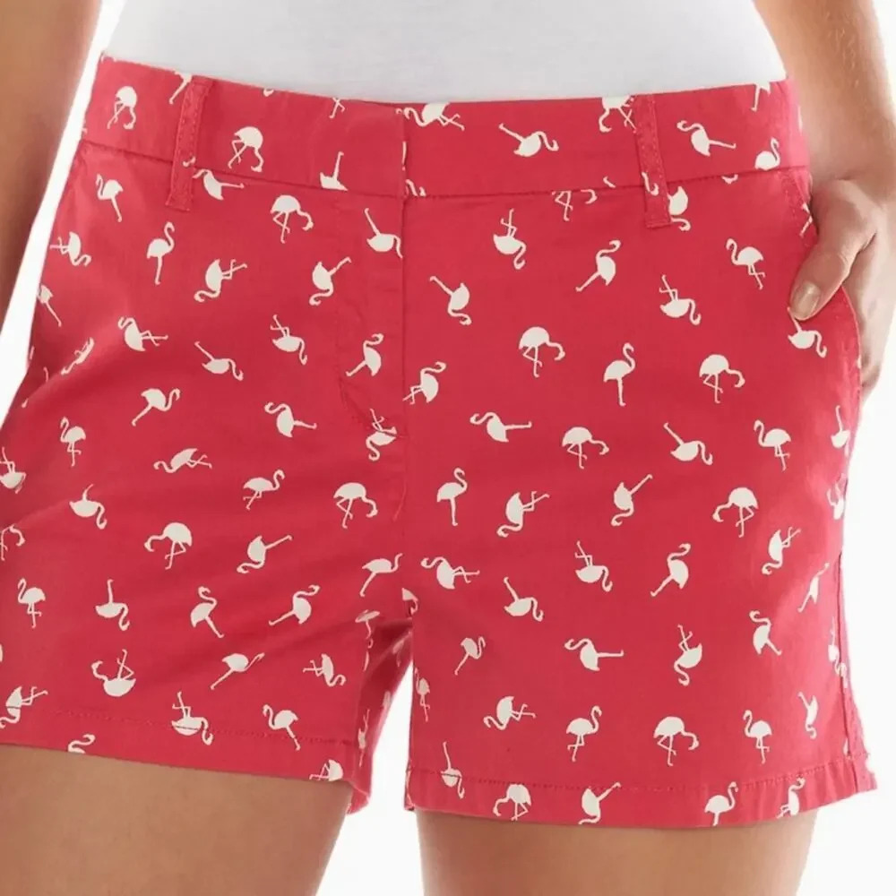 ELLE Flamingo Print Chino Shorts Hot Pink Size 4 Summer 🔥